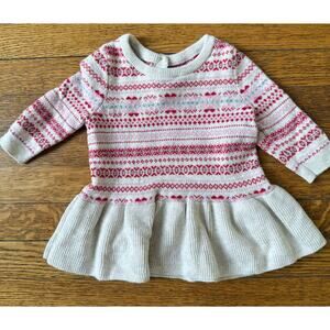 Gap Girls' Pink Hearts Fair Isle Peplum Sweater Size 3-6 M